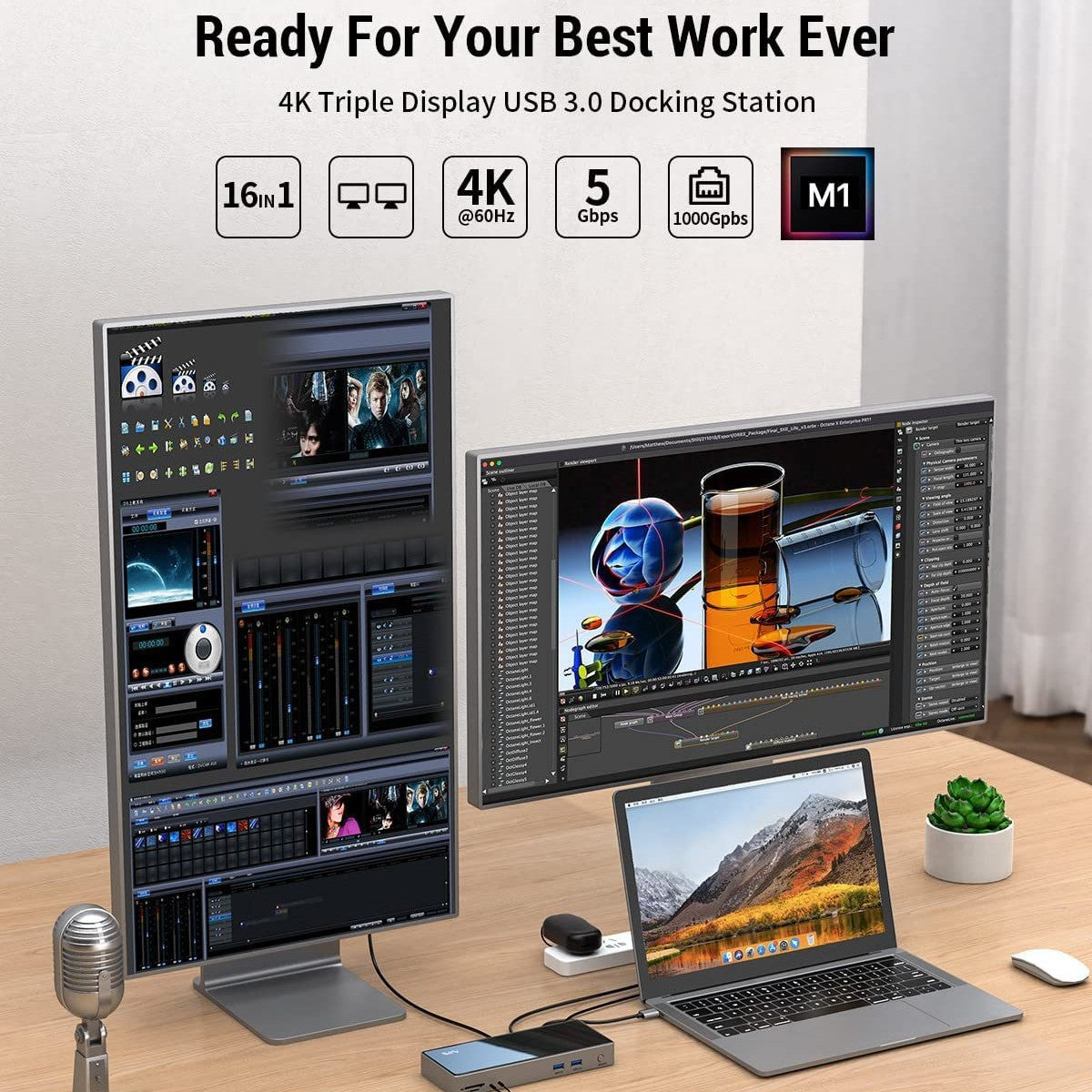 IVIIN 16in1 Type-C Multifunction DisplayLink Docking Station Single 5K Dual 4K Multi-System Compatible