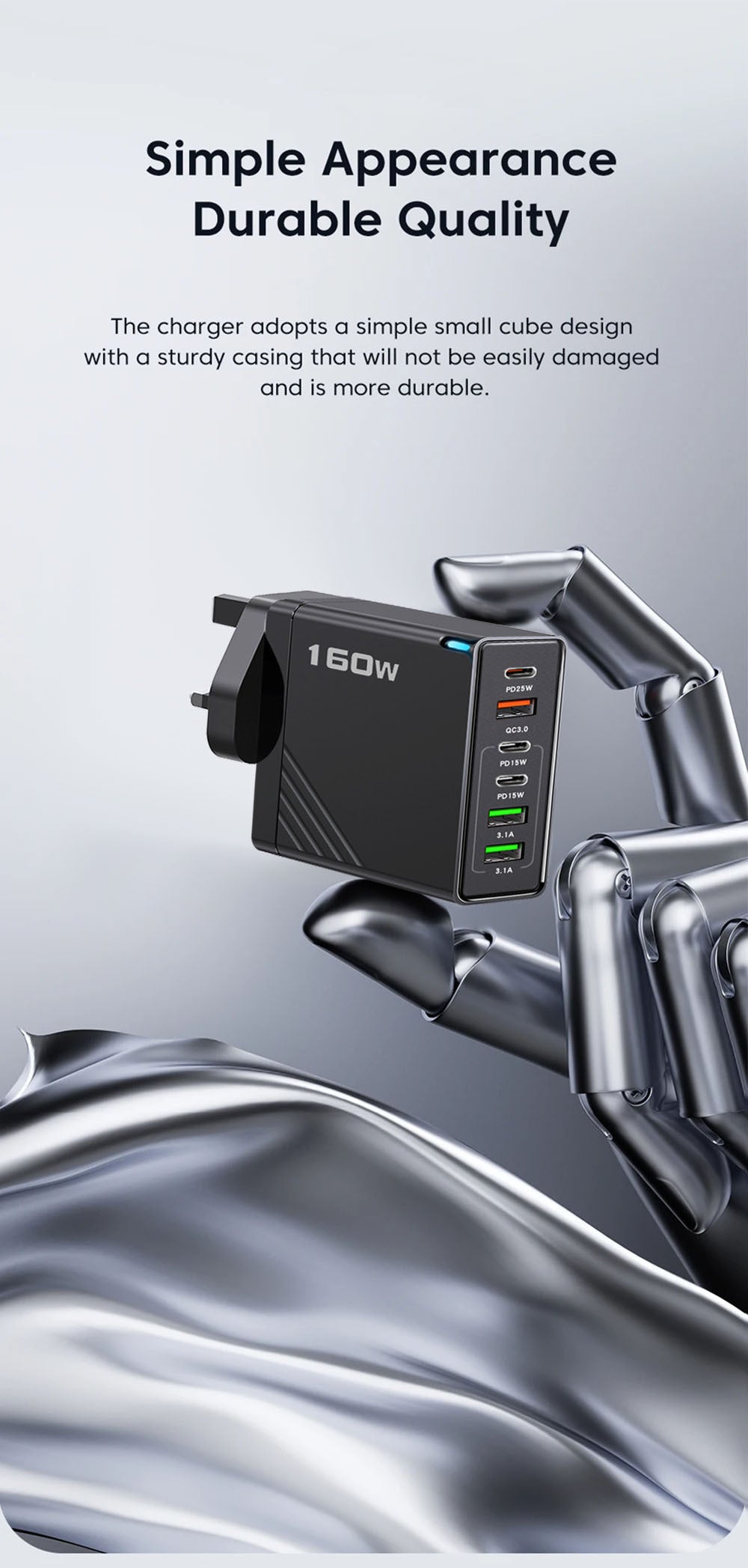 6-Port Multi-Device Fast Charger | 3C3U USB &amp; Type-C Charging Hub