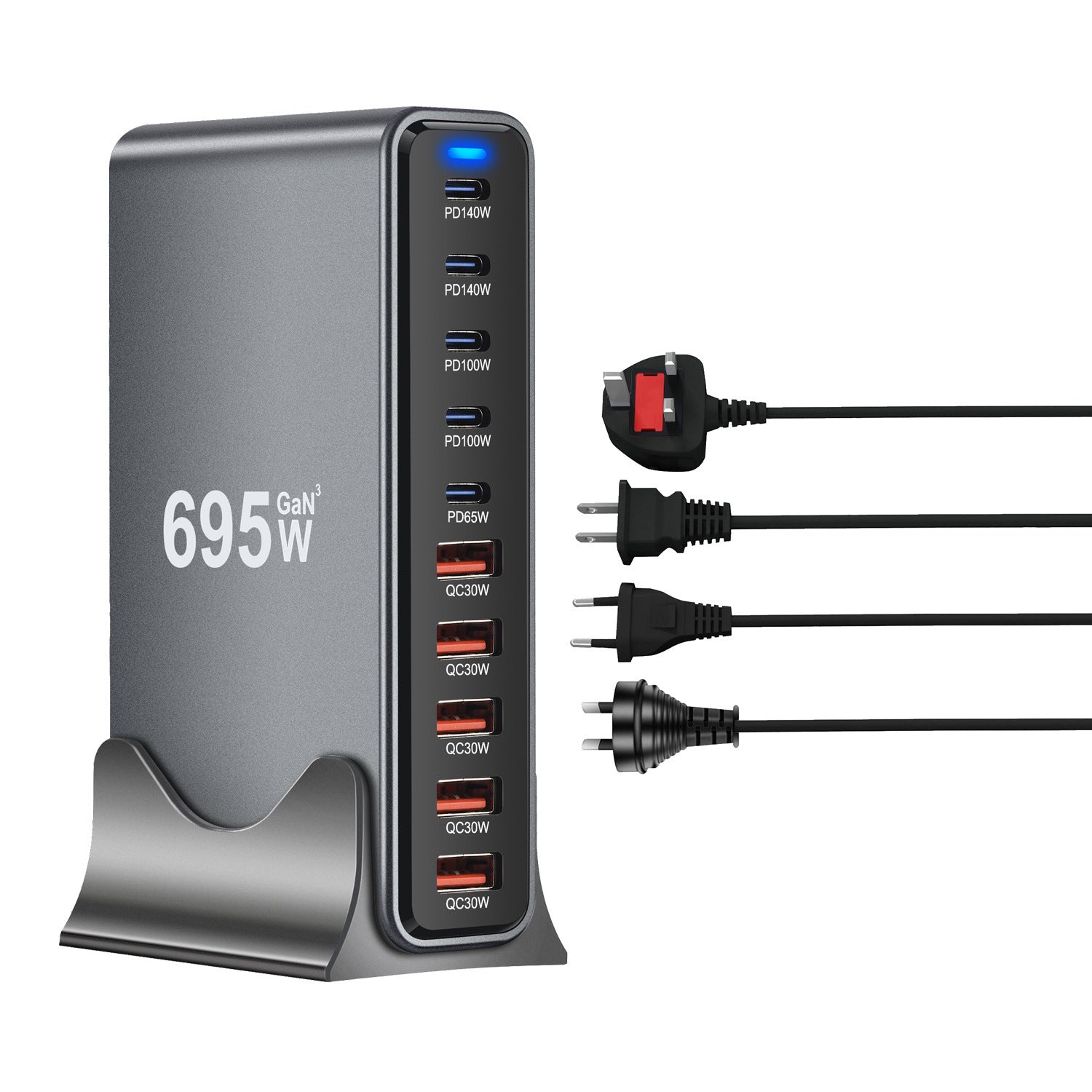 695W GaN Mobile Phone Multi-Port Charger TYPE C Fast Charging Flash Charging Head PD High Power Desktop Charging Station