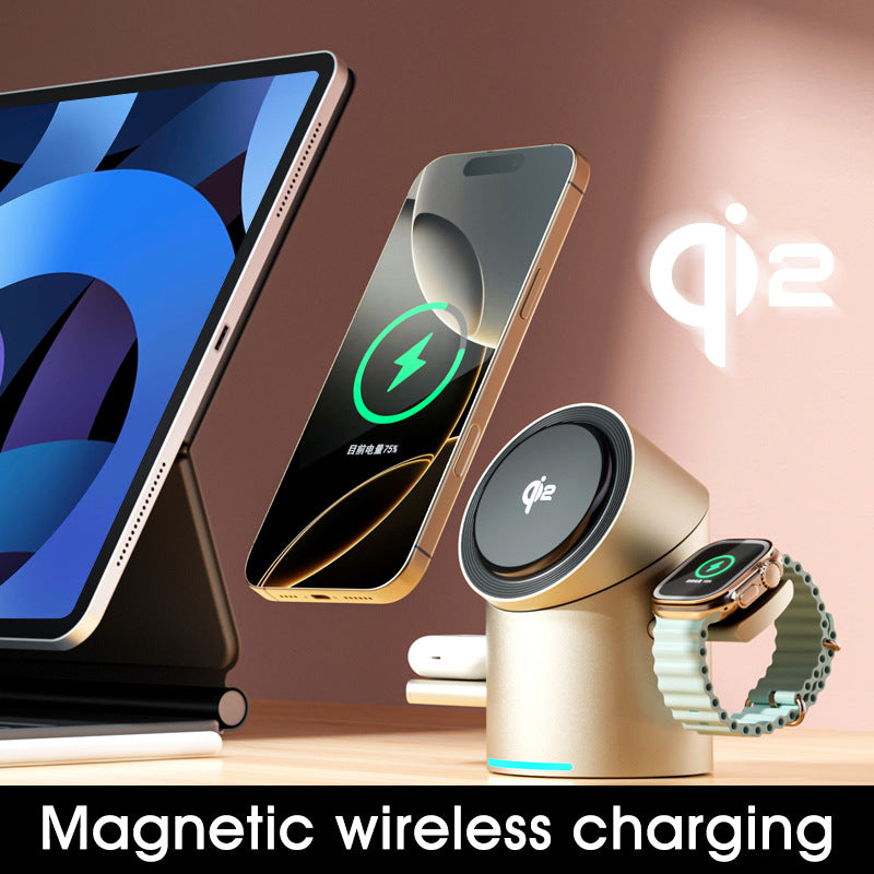 Qi2 3-in-1 Magnetic Wireless Charger – Fast Charging Station with Touch Rotation for iPhone 16/15/14 Pro Max, Apple Watch & AirPods
