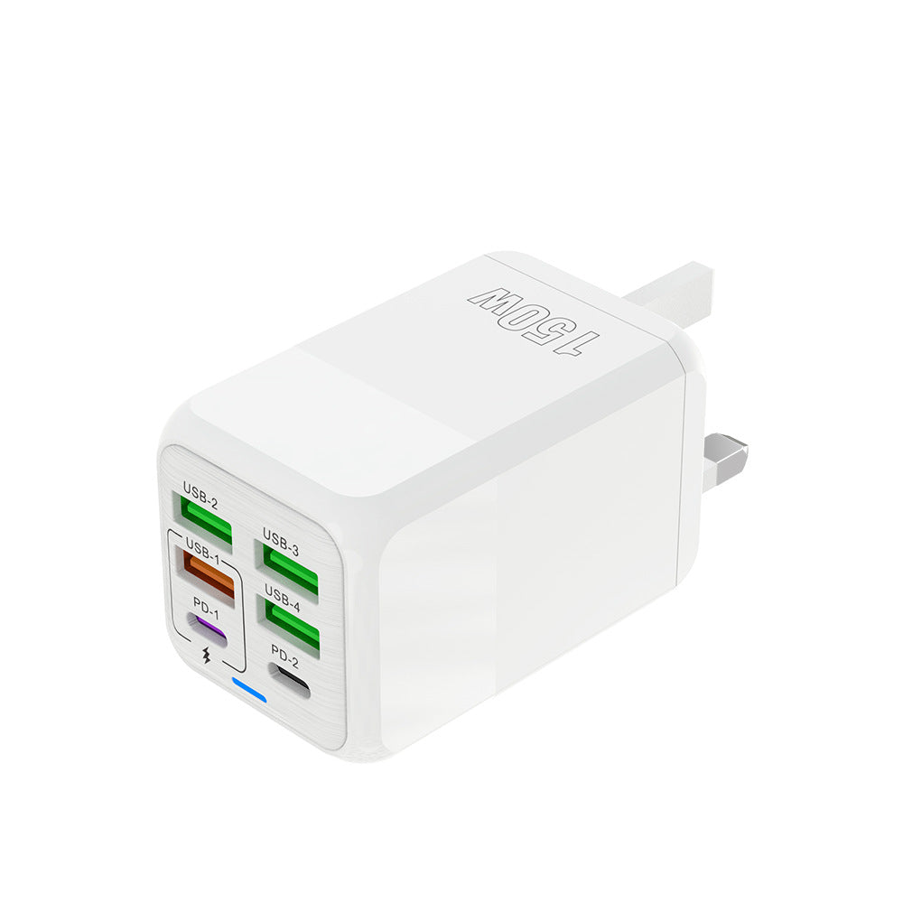 150W Multi-Port Fast Charger with Dual USB-C PD and Quad USB-A Outputs (5V/2.4A)