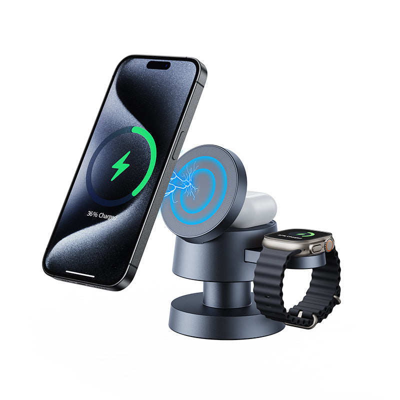 4-in-1 Magnetic Wireless Charging Station with Mushroom Night Light, Fast Charger for Phone, Watch & Earbuds, Multi-Functional Desk Charger with Phone Holder
