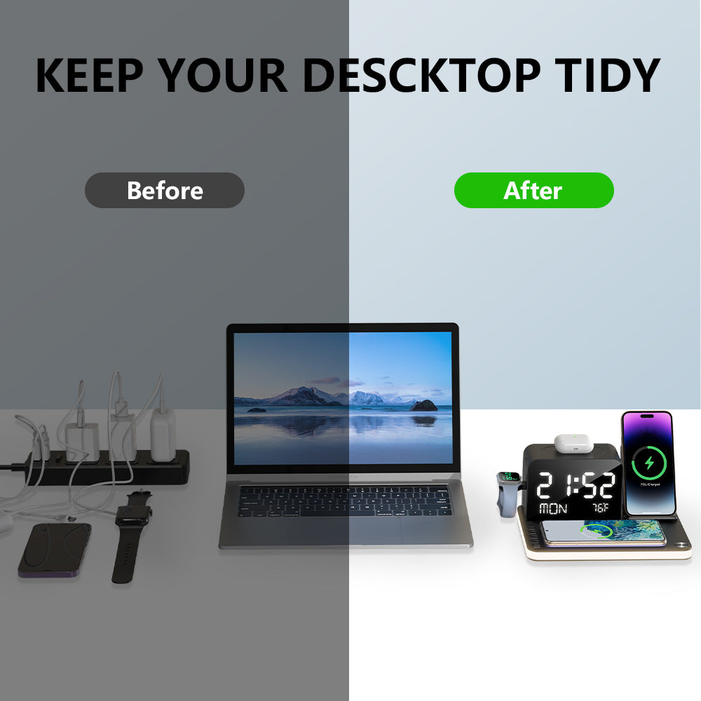 7-in-1 Dual Phone Wireless Charging Dock with Clock & Light, 33W Fast Charger for iPhone, Apple Watch & AirPods