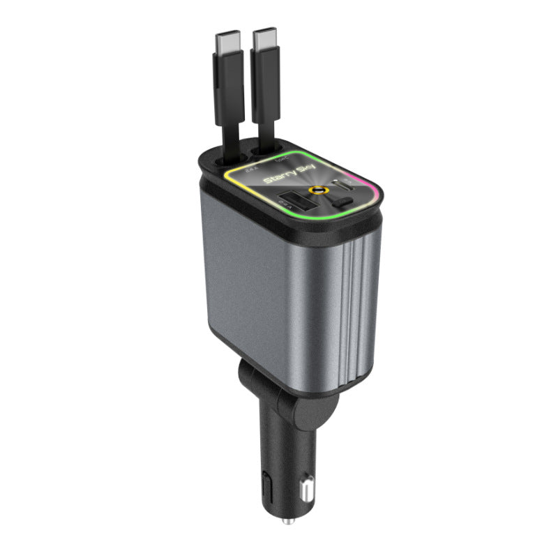 4-in-1 Retractable Car Charger with Starlight | 66W USB-C Fast Car Charger Adapter | 2 USB Ports | Compatible with iPhones & Android Devices