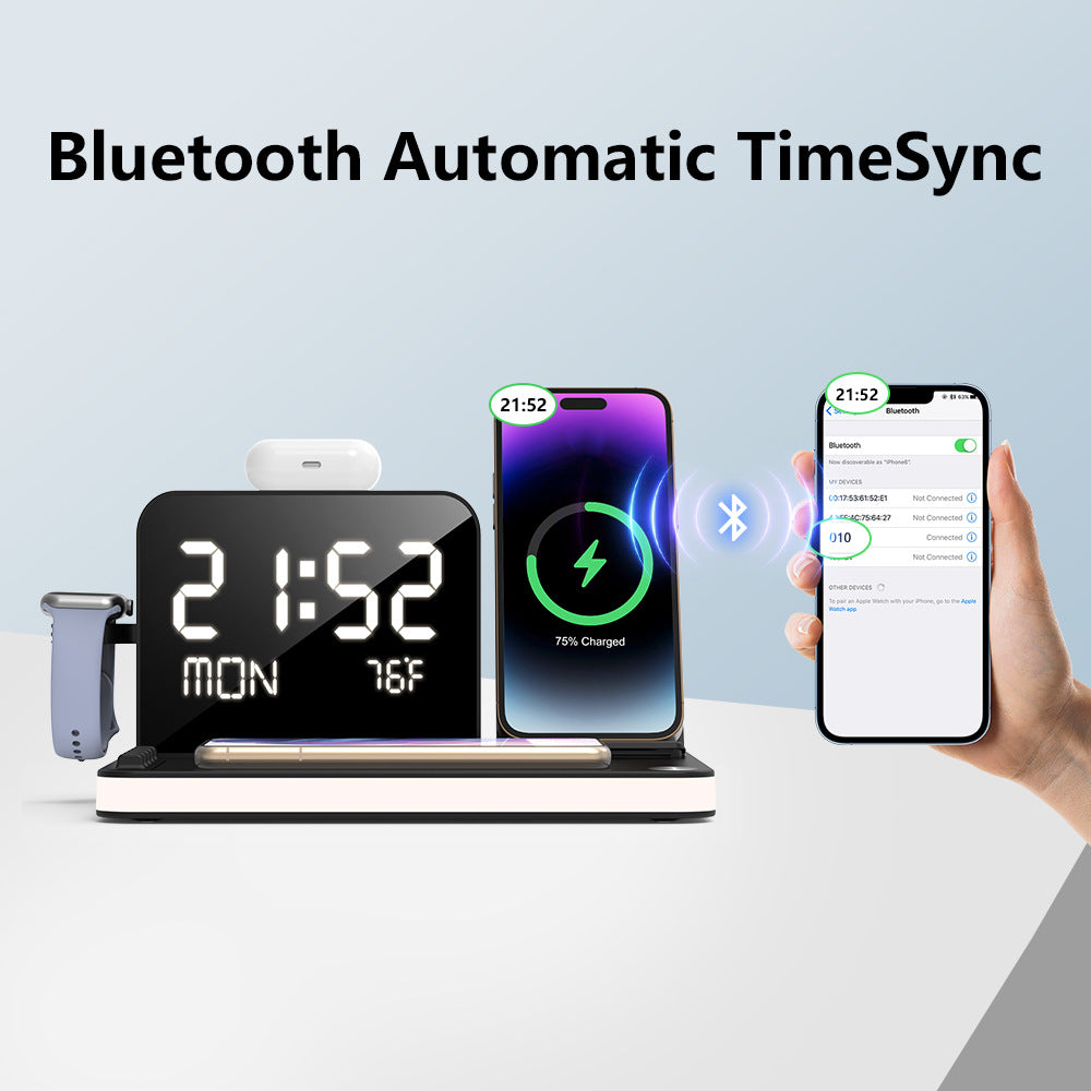 7-in-1 Dual Phone Wireless Charging Dock with Clock & Light, 33W Fast Charger for iPhone, Apple Watch & AirPods