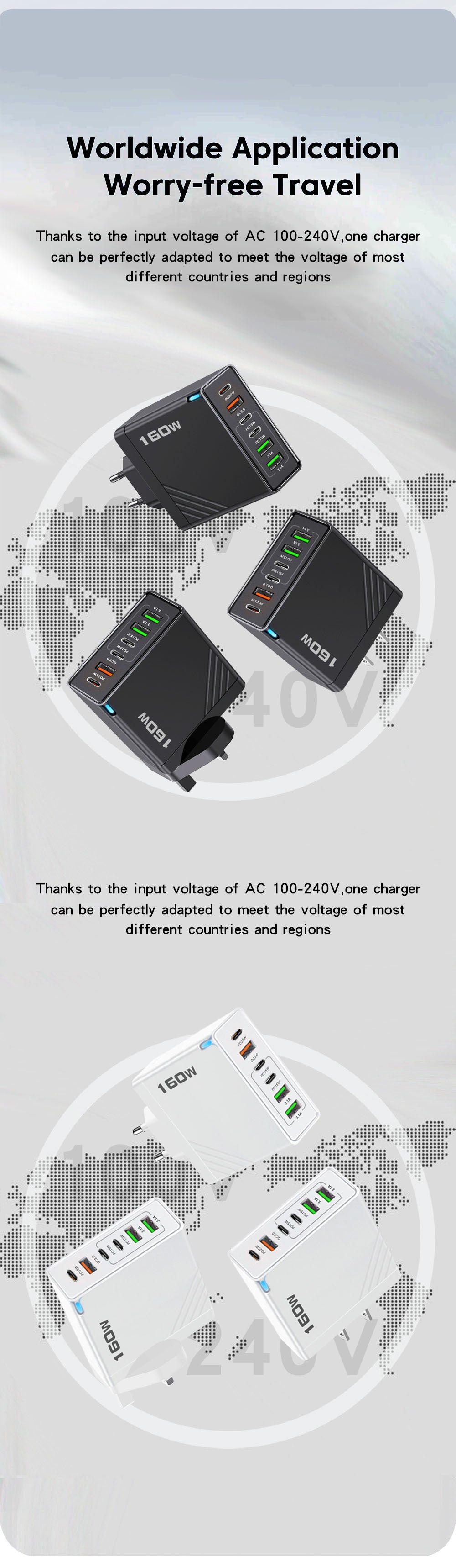 6-Port Multi-Device Fast Charger | 3C3U USB &amp; Type-C Charging Hub