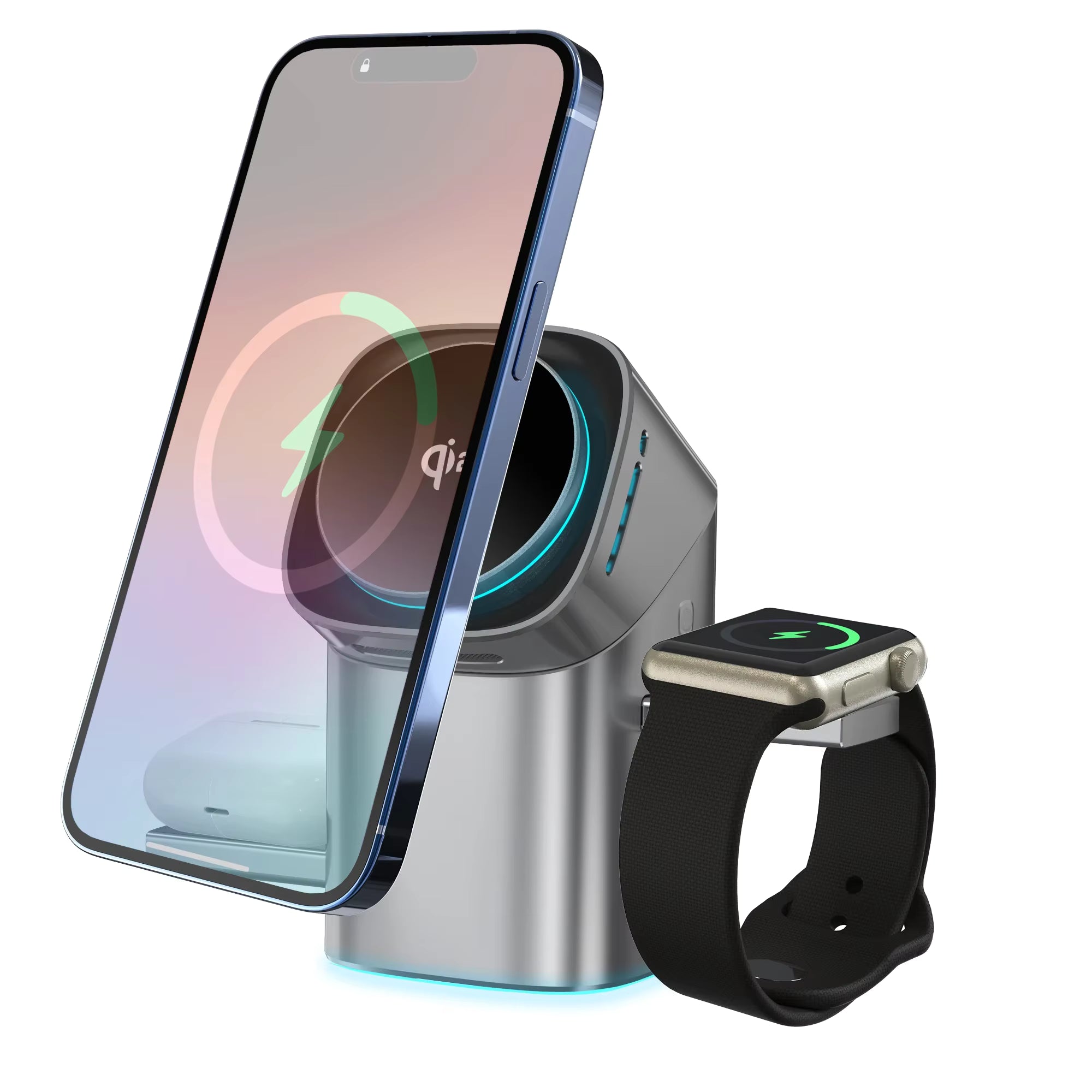 Qi2 3-in-1 Magnetic Wireless Charger with Touch Control & Electric Rotation | Fast Charging Dock for iPhone, Apple Watch & AirPods | Compatible with Samsung Devices