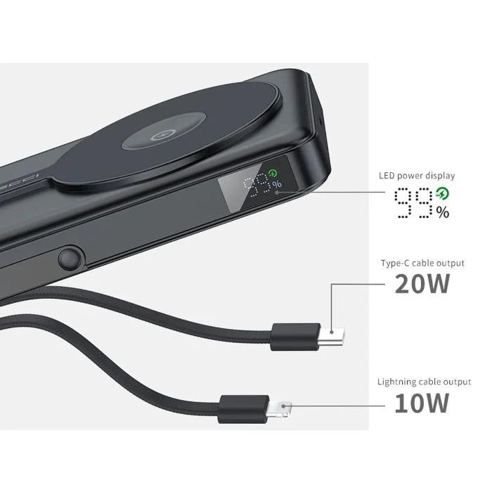 Recci RPB-W27 magnetic charging power bank with cable, mobile phone, watch, headphone, 3 in 1 fast charging, digital display