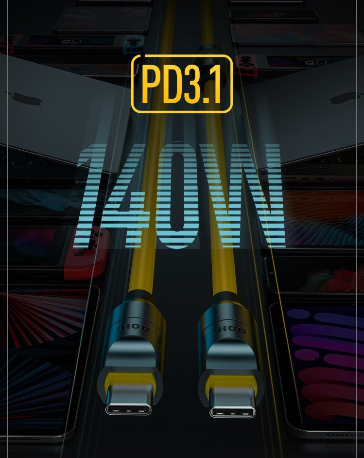 AOHI Fast Charging Cable Splicing Wire Spring Data Cable PD3.1 Suitable for Apple MFI Certification 140W