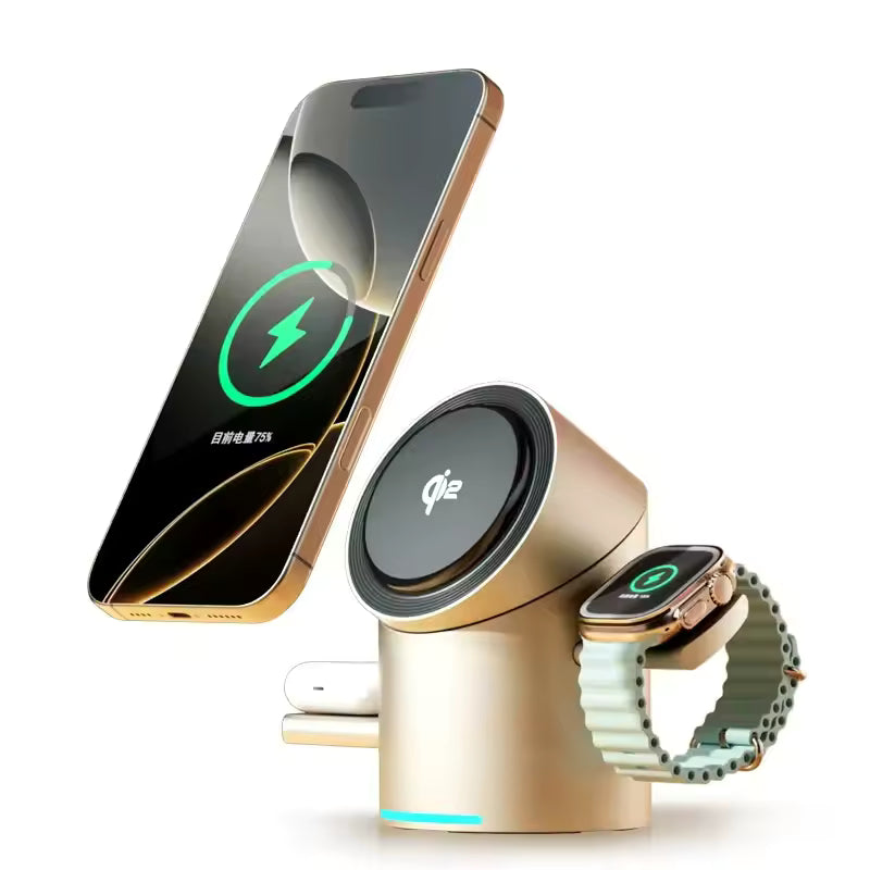 Qi2 3-in-1 Magnetic Wireless Charger – Fast Charging Station with Touch Rotation for iPhone 16/15/14 Pro Max, Apple Watch & AirPods