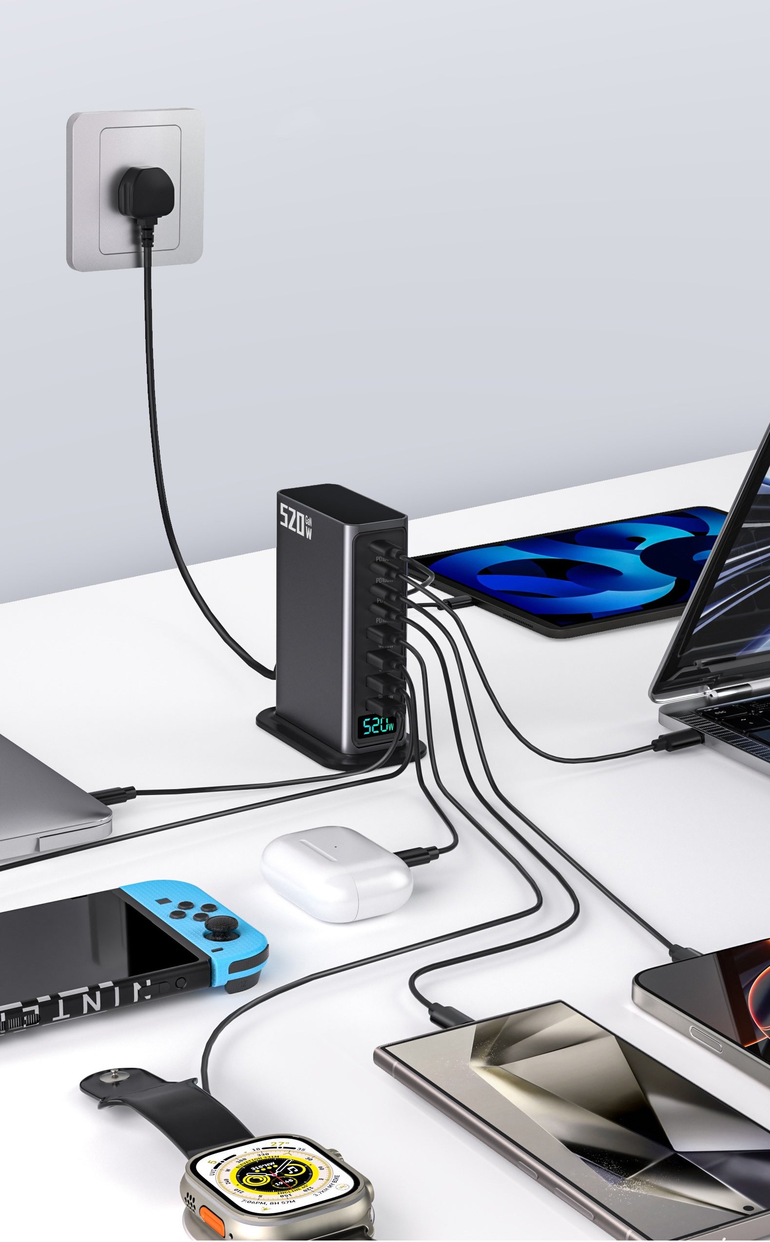 520W GaN Multi-Port Desktop Charger | Fast Charging Station for Apple Laptop, Tablet & Phone