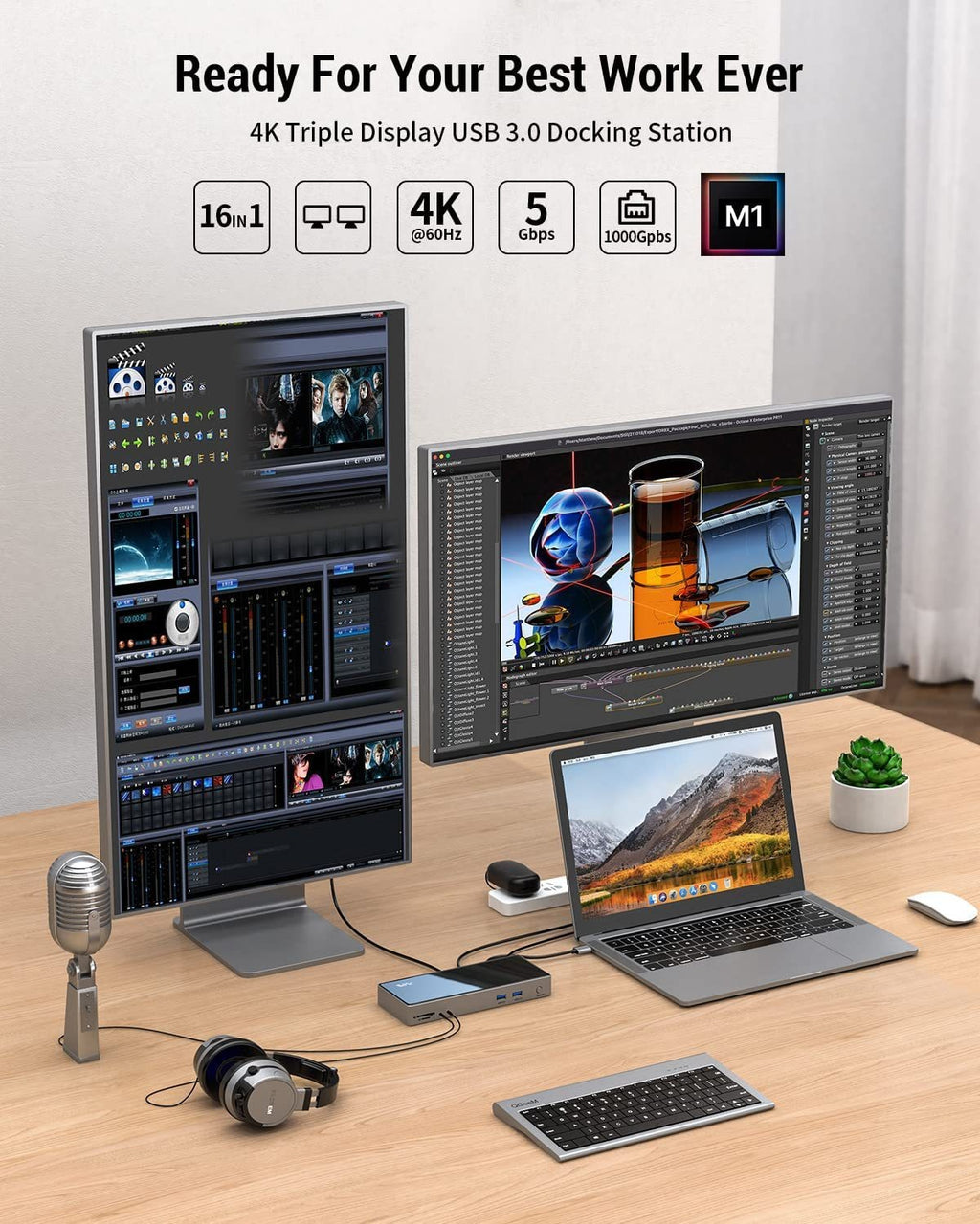 IVIIN 16-in-1 USB-C DisplayLink Docking Station – 5K Single Display / 4K Dual Monitor Support, Works with Multiple Systems