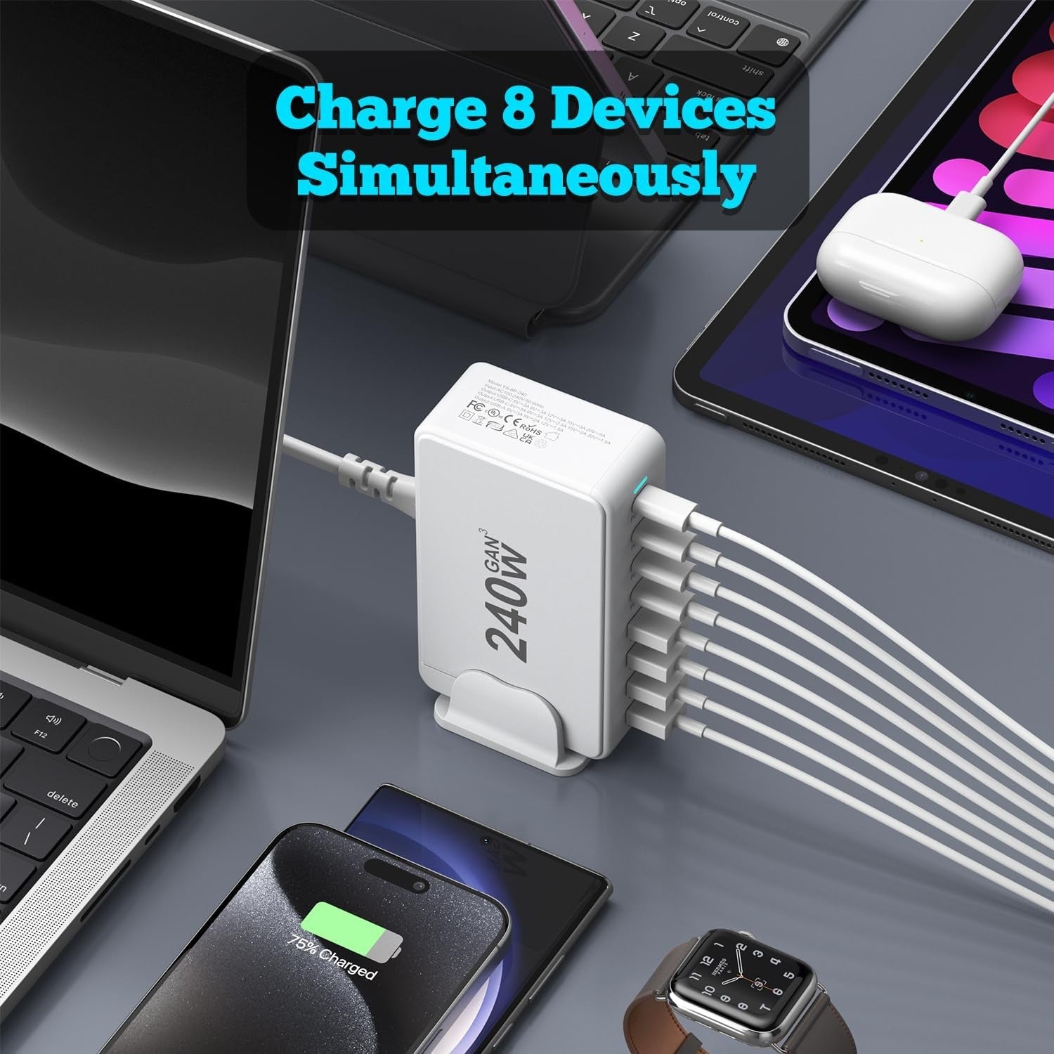 240W Gallium Nitride (GaN) Charger – 20V 5A High-Power Universal Desktop Charging Station for Smartphones, Tablets & Laptops