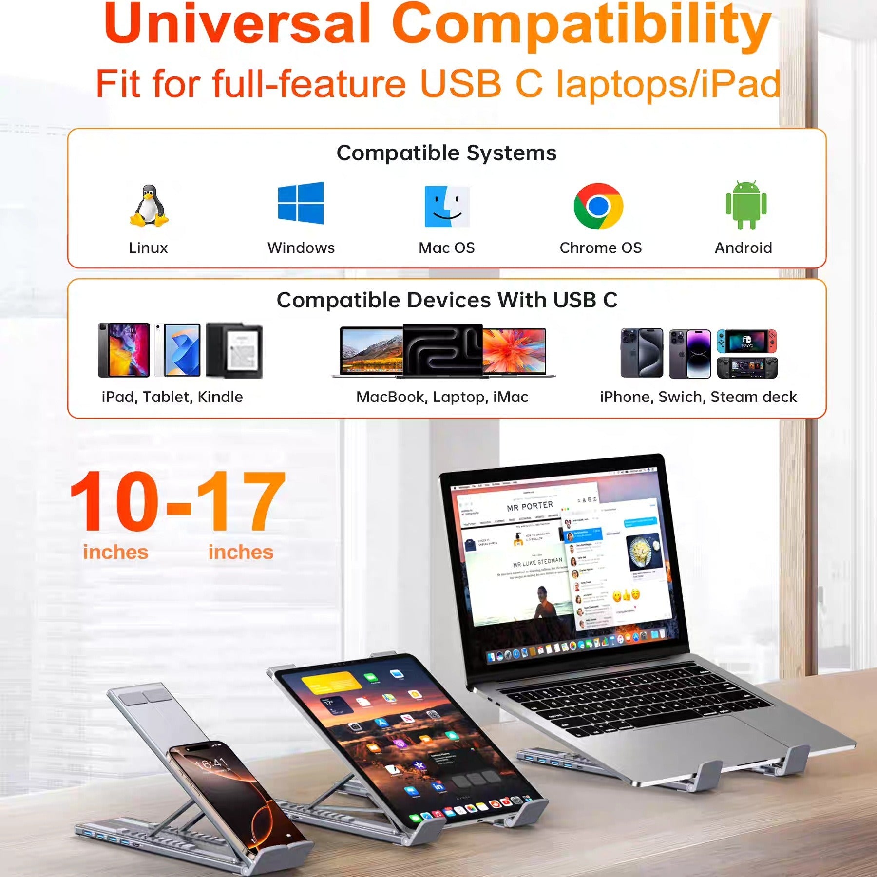 Multifunctional Type-C Laptop Stand Docking Station – USB-C Desktop Hub & Mobile Phone Tablet Holder