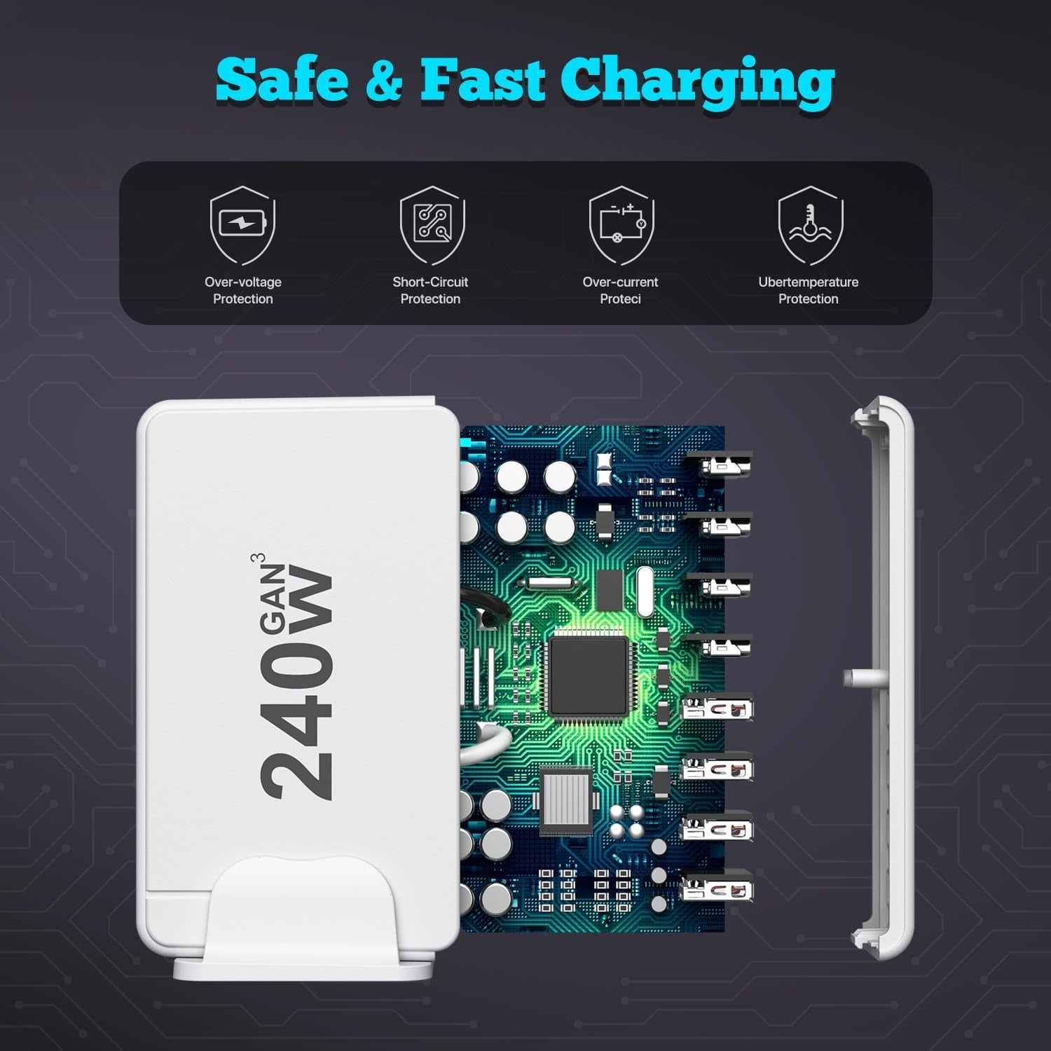 240W Gallium Nitride (GaN) Charger – 20V 5A High-Power Universal Desktop Charging Station for Smartphones, Tablets & Laptops