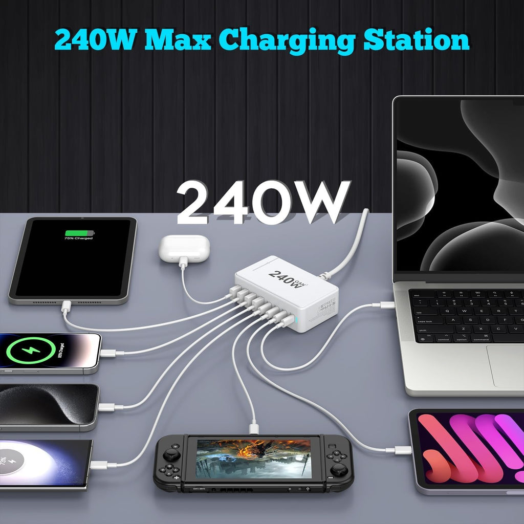 240W Gallium Nitride (GaN) Charger – 20V 5A High-Power Universal Desktop Charging Station for Smartphones, Tablets & Laptops