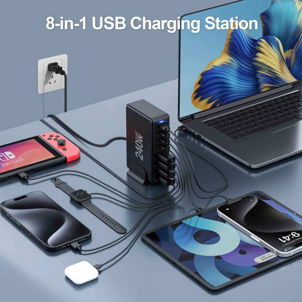 240W Gallium Nitride (GaN) Charger – 20V 5A High-Power Universal Desktop Charging Station for Smartphones, Tablets & Laptops