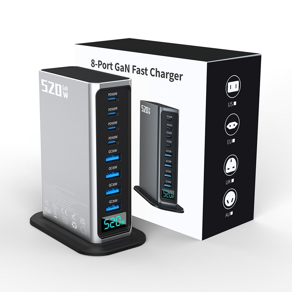 520W GaN Multi-Port Desktop Charger | Fast Charging Station for Apple Laptop, Tablet & Phone
