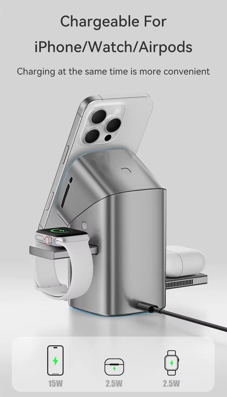 Qi2 3-in-1 Magnetic Wireless Charger with Touch Control & Electric Rotation | Fast Charging Dock for iPhone, Apple Watch & AirPods | Compatible with Samsung Devices