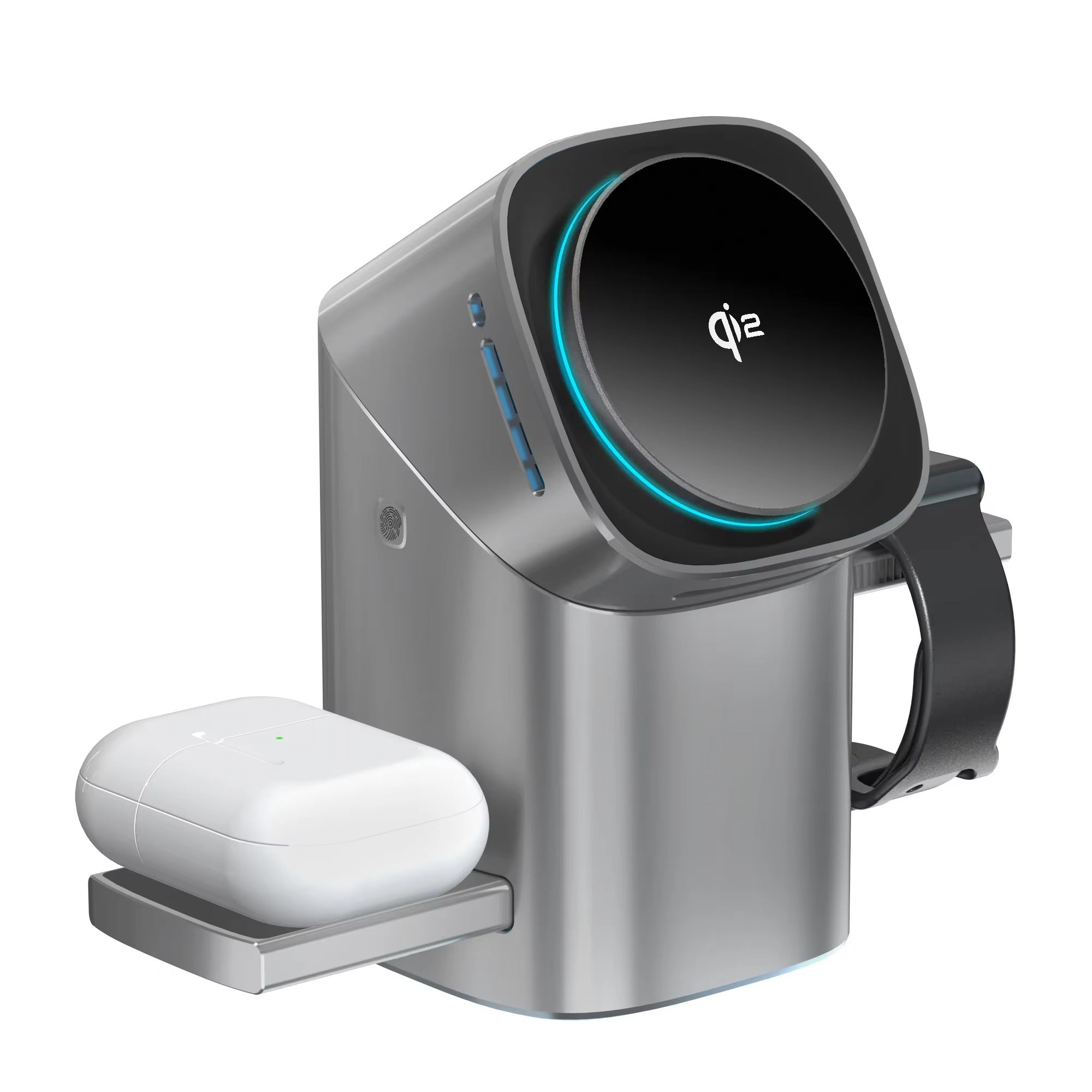 Qi2 3-in-1 Magnetic Wireless Charger with Touch Control & Electric Rotation | Fast Charging Dock for iPhone, Apple Watch & AirPods | Compatible with Samsung Devices