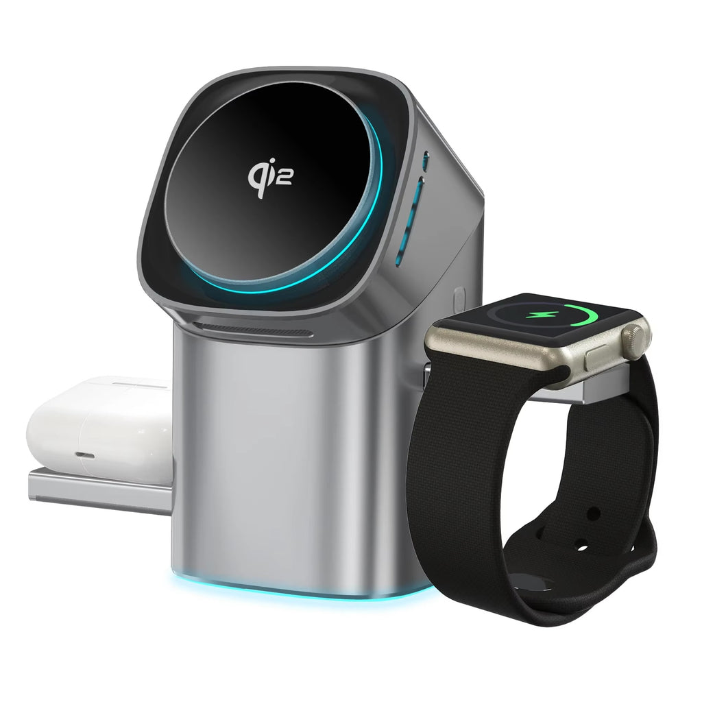Qi2 3-in-1 Magnetic Wireless Charger with Touch Control & Electric Rotation | Fast Charging Dock for iPhone, Apple Watch & AirPods | Compatible with Samsung Devices